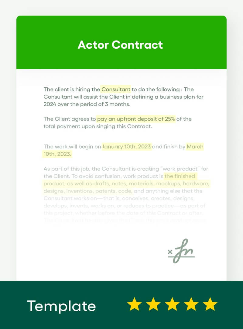 sample actor agreement template