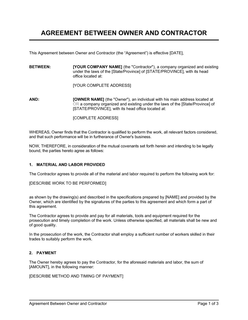 sample builder agreement template