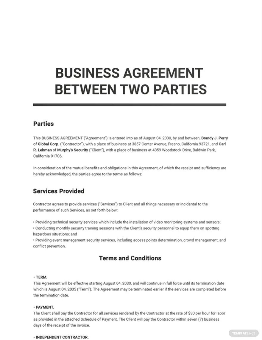 sample agreement between two parties template