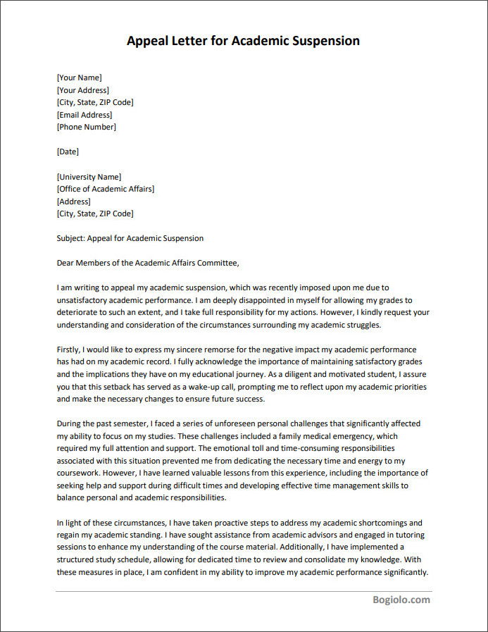 Printable appeal letter template for academic suspension available in Word for easy editing