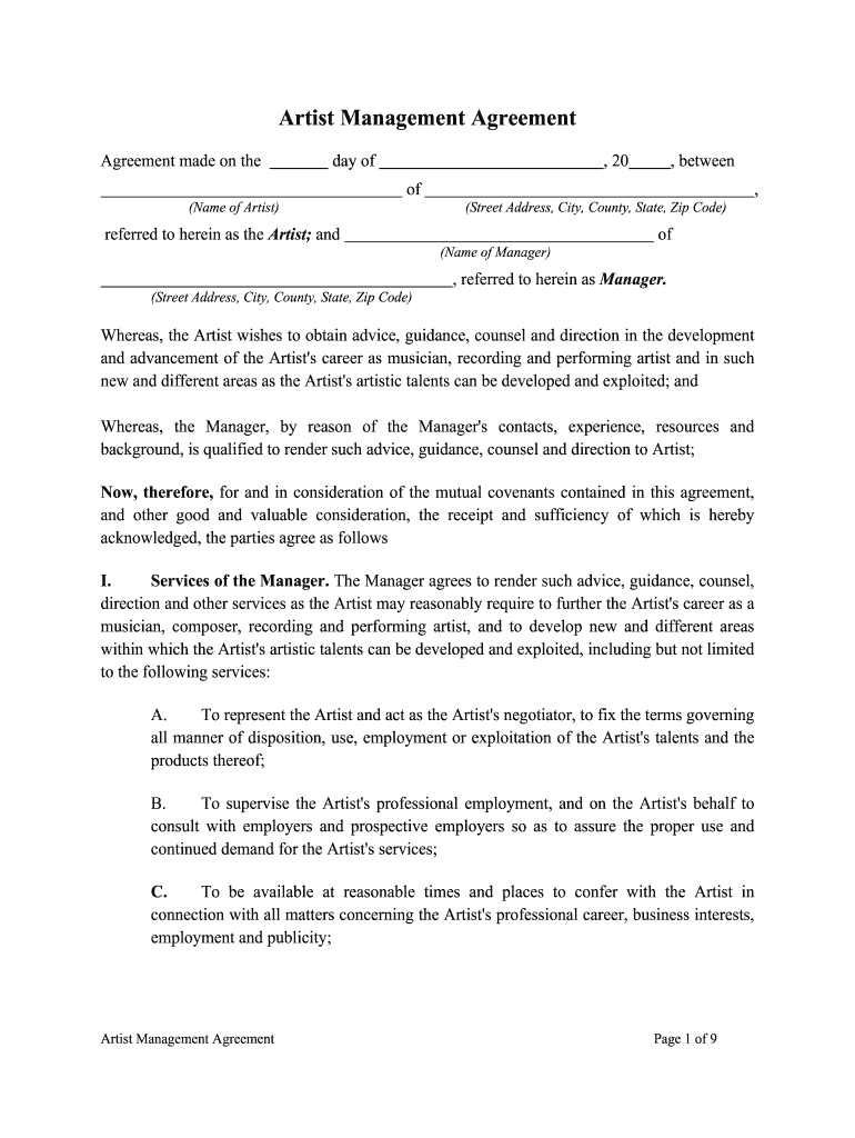 sample artist agreement template