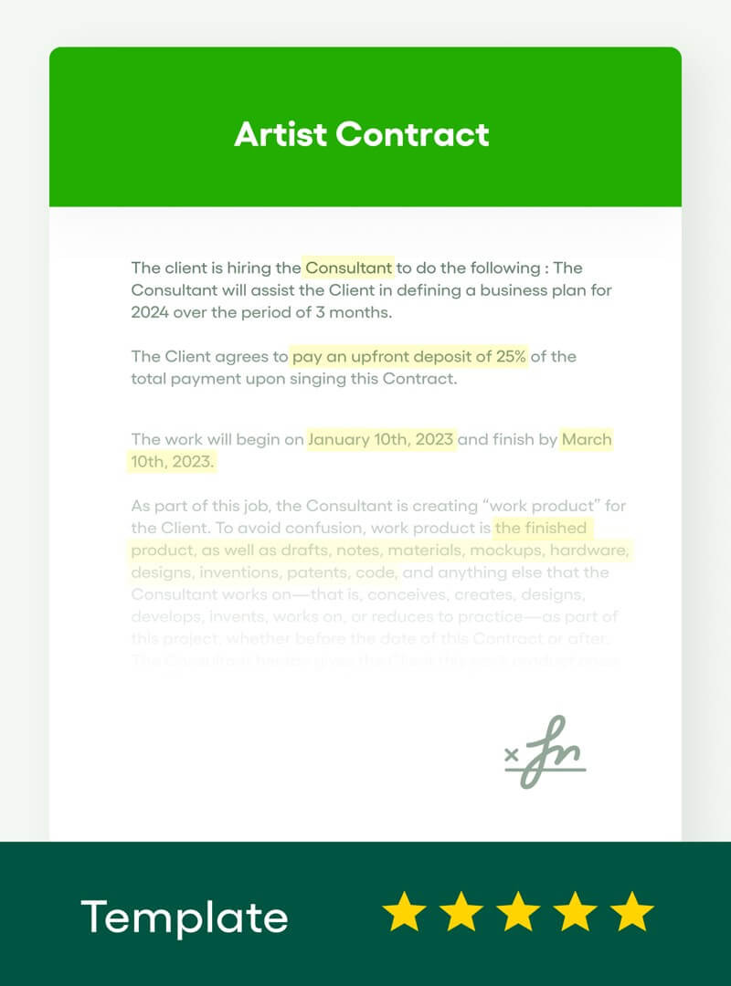 sample artist agreement template