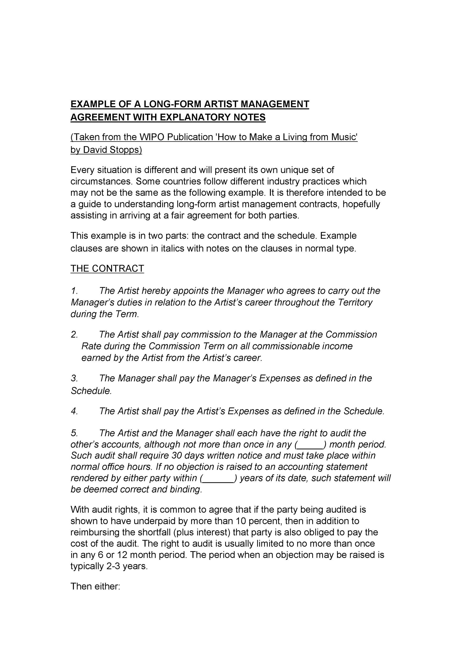 sample Talent Management Agreement Template