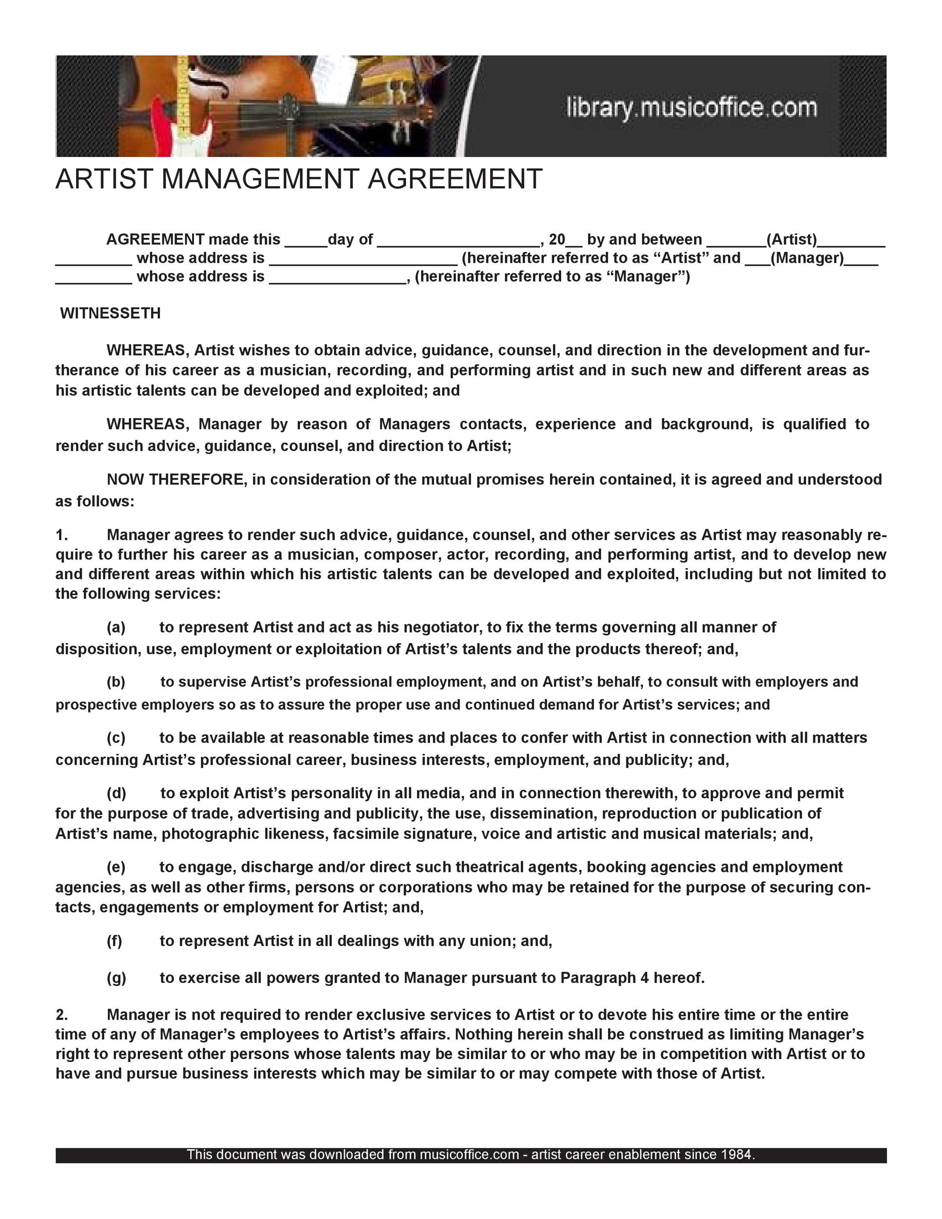 sample Talent Management Agreement Template