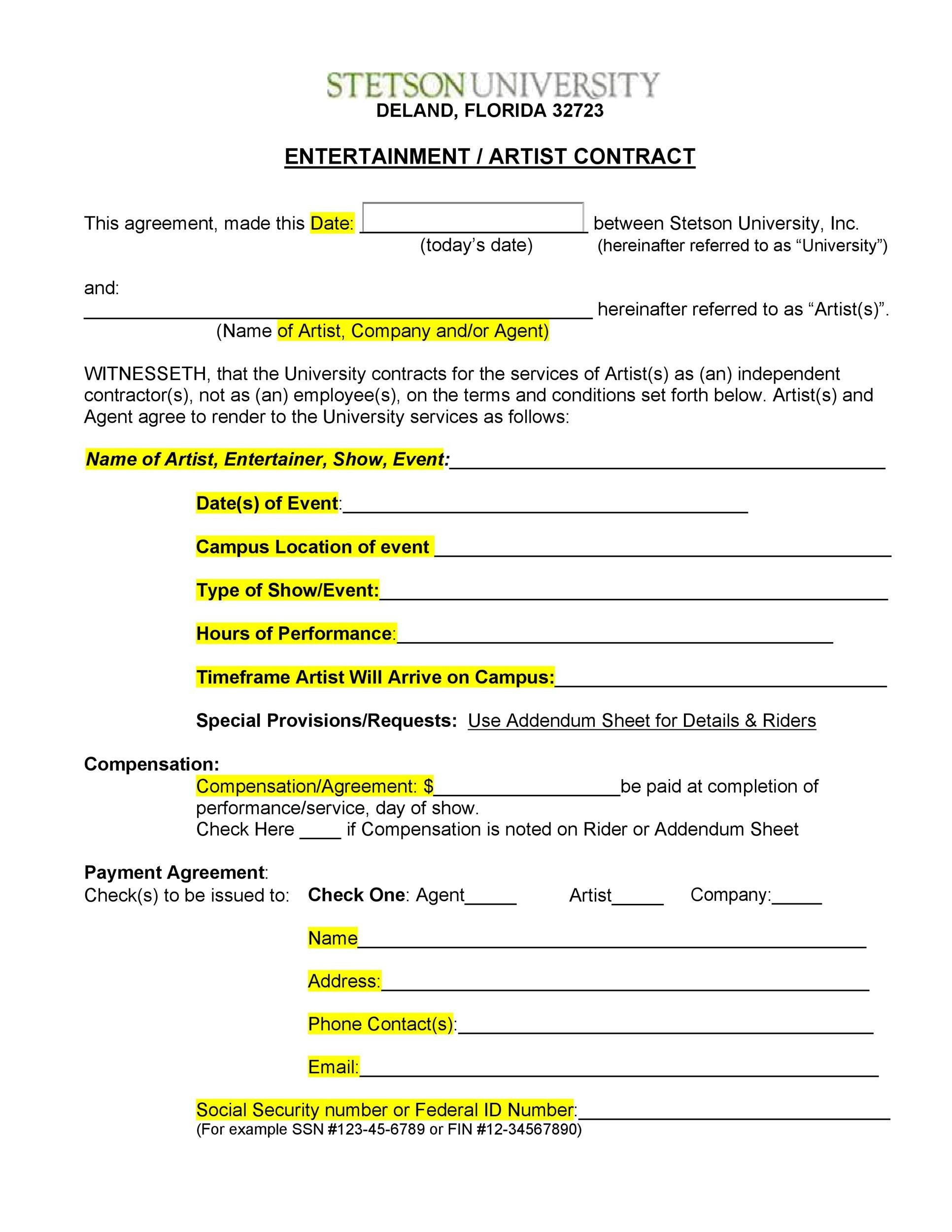 sample Talent Management Agreement Template