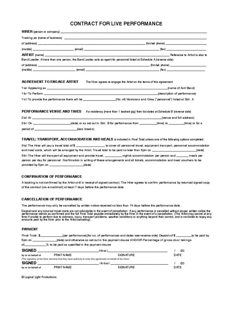 sample artist agreement template