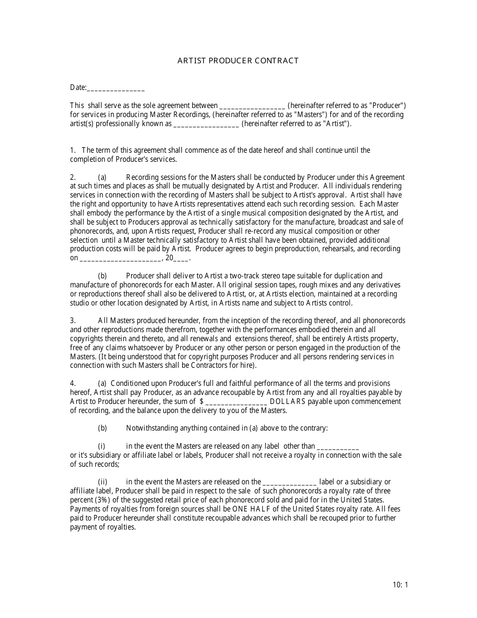 sample artist agreement template