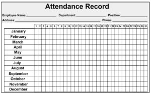 Sample of Printable Blank Attendance Sheet Template