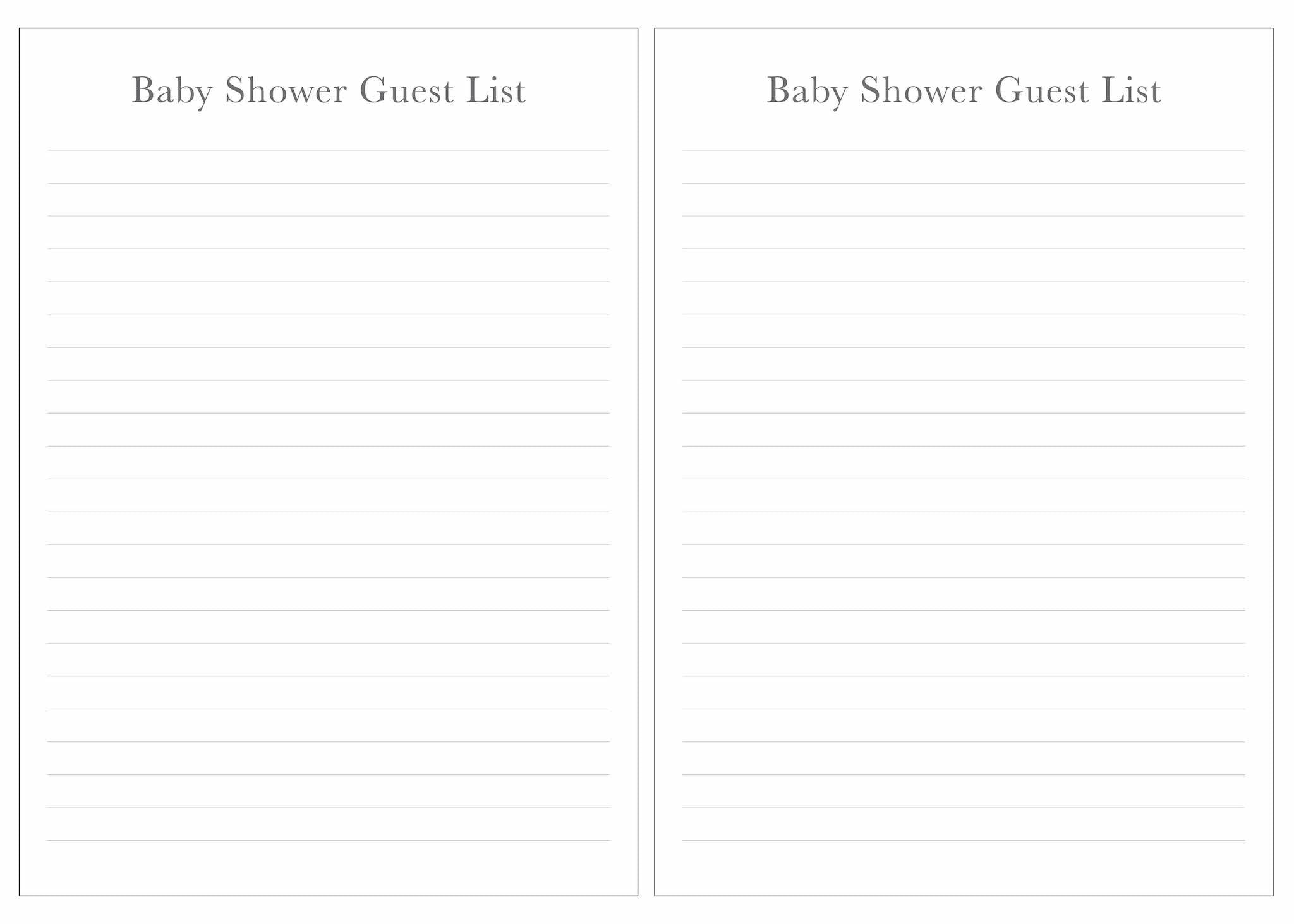 Baby Shower Guest List Page for Spiral Baby Book Only