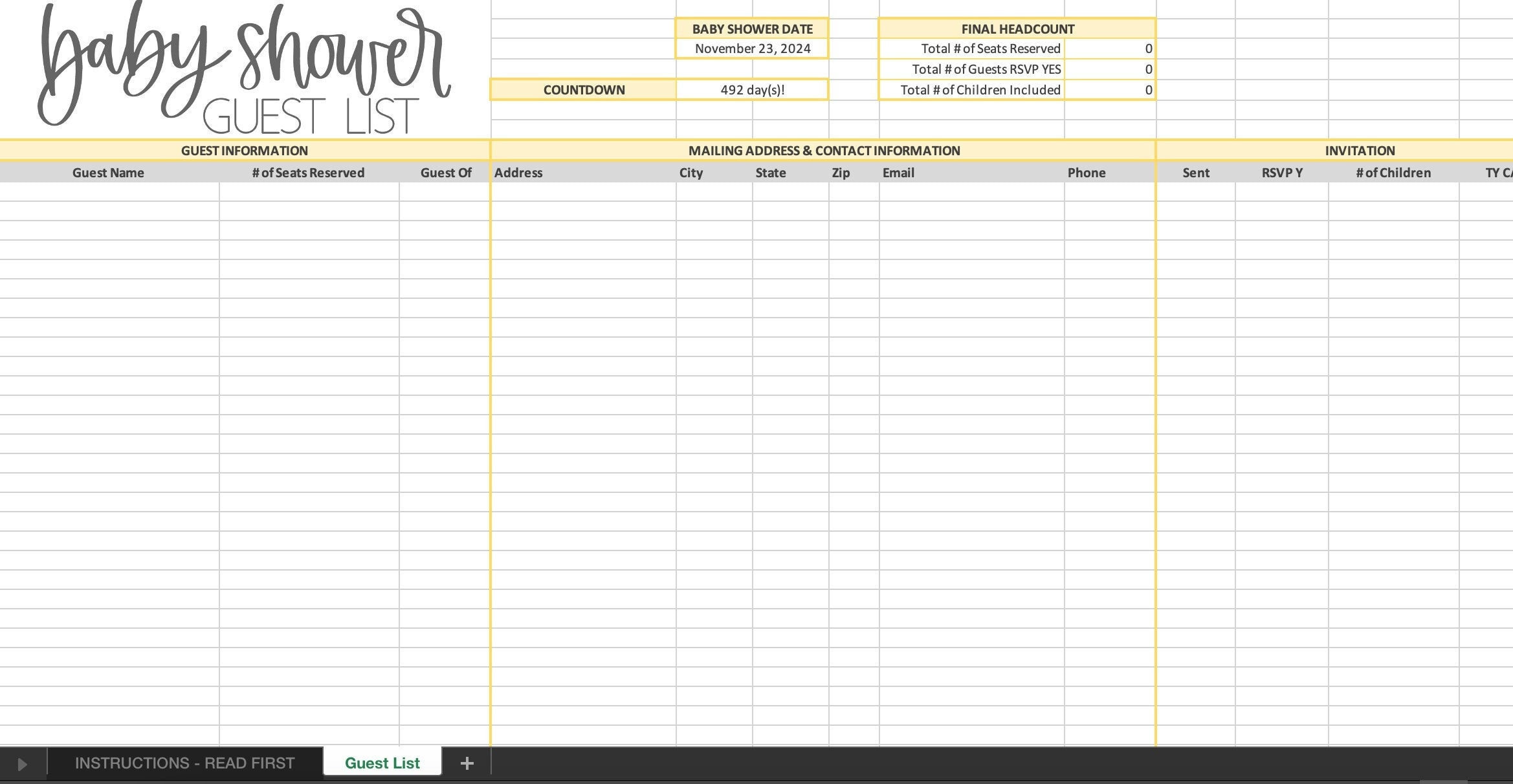 Baby Shower Guest List Template