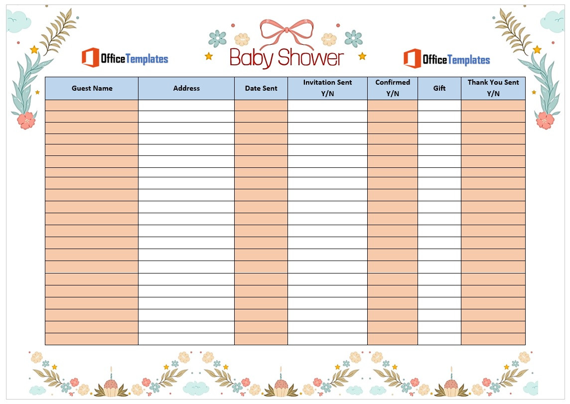 Baby Shower Guest List Templates - Office Templates