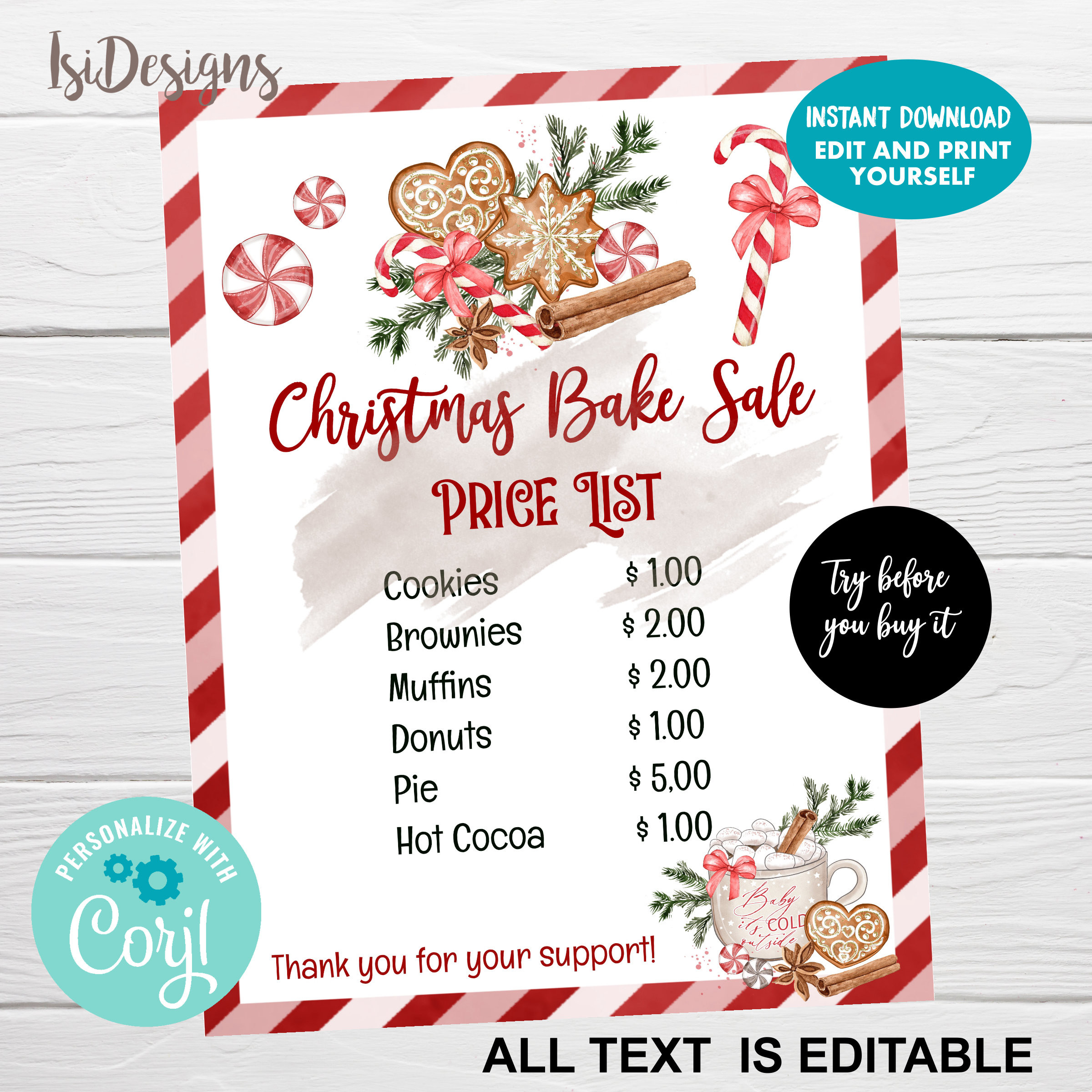 sample Bake Sale Price List Template