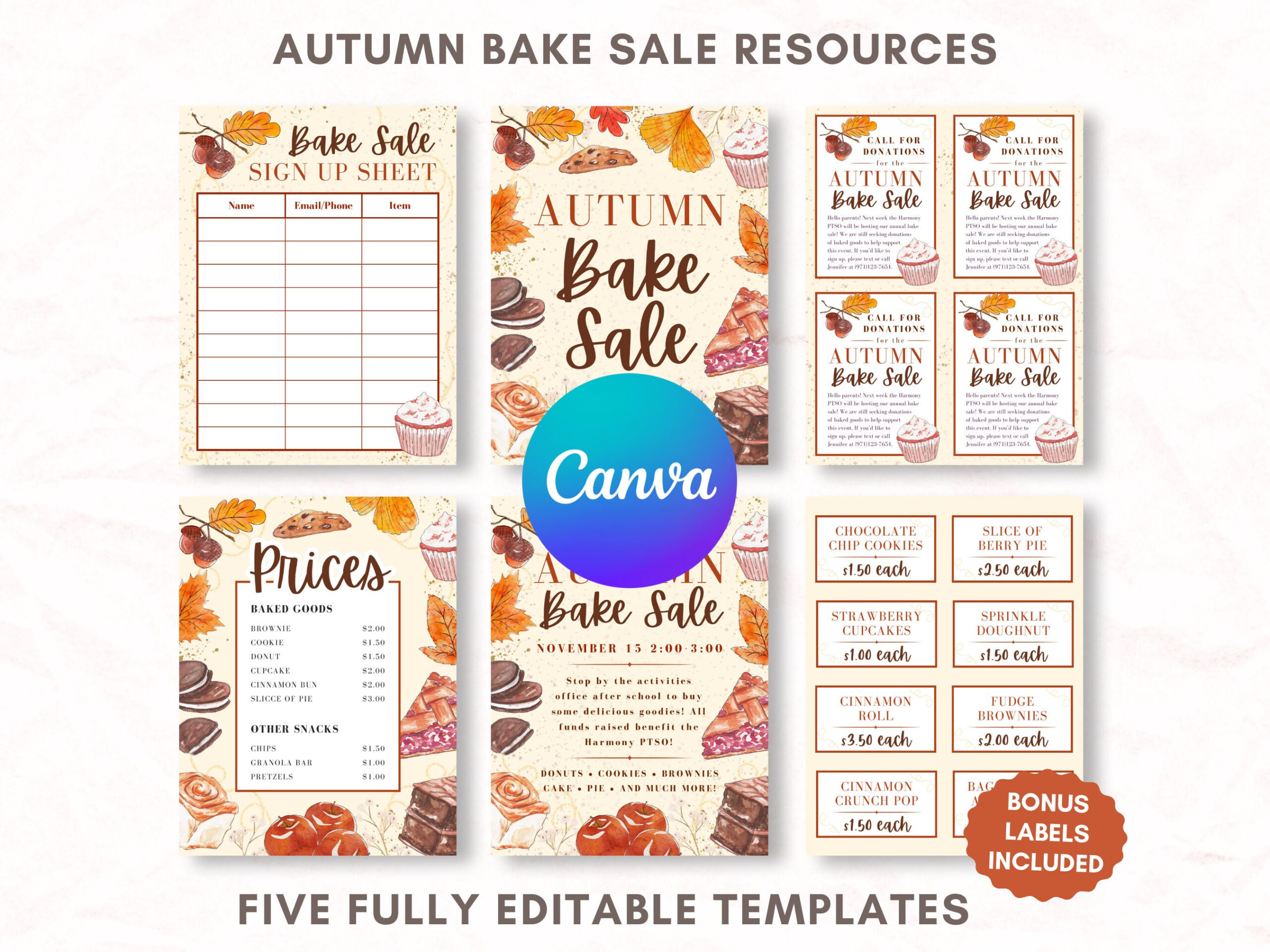 sample Bake Sale Price List Template