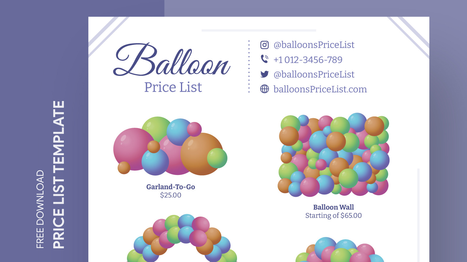 sample Balloon Price List Template