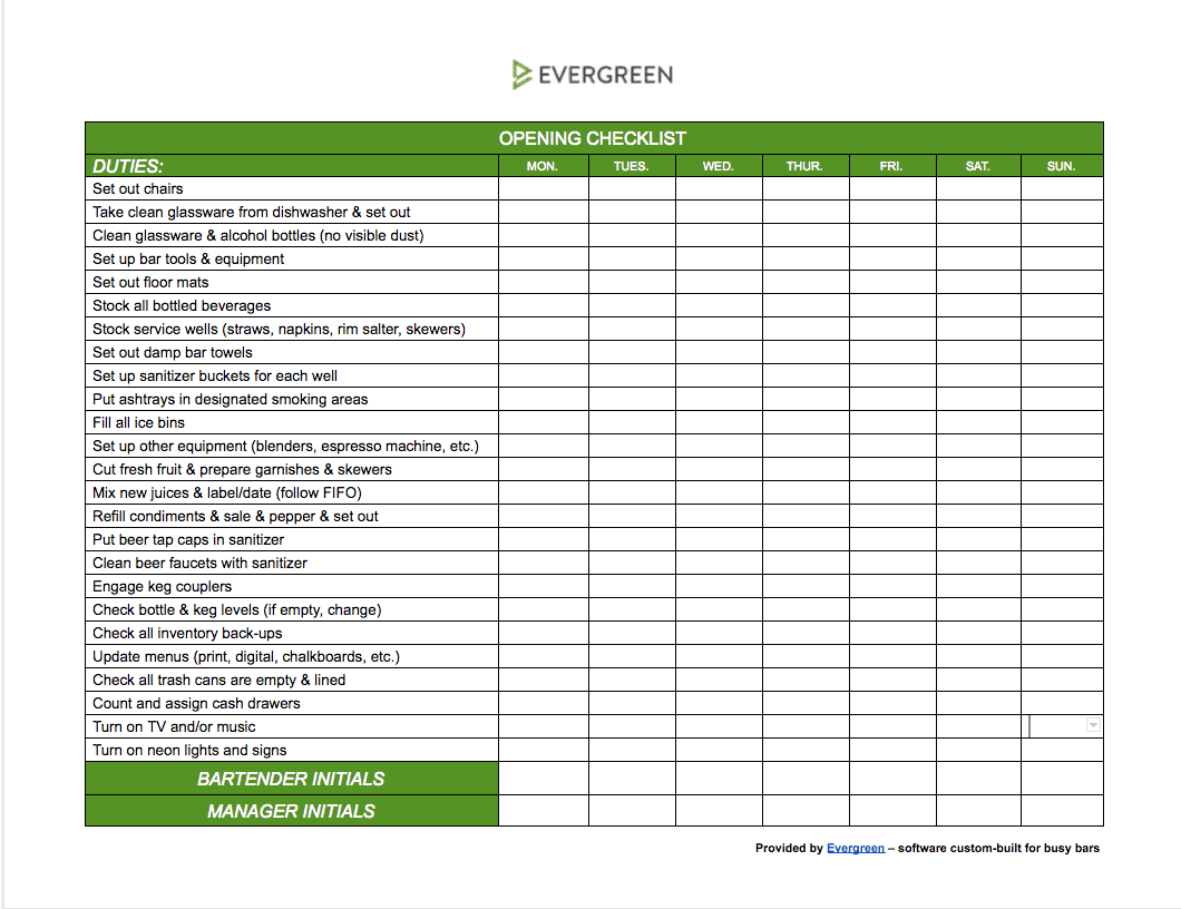 sample restaurant closing checklist template