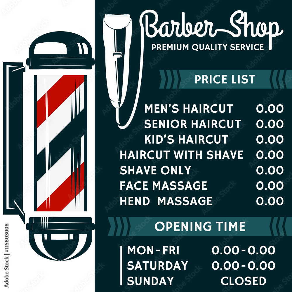 sample Barber Shop Price List Template