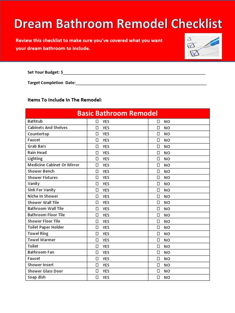 sample bathroom remodel checklist template