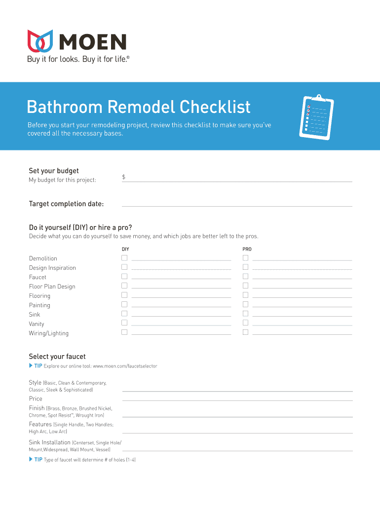 sample bathroom remodel checklist template