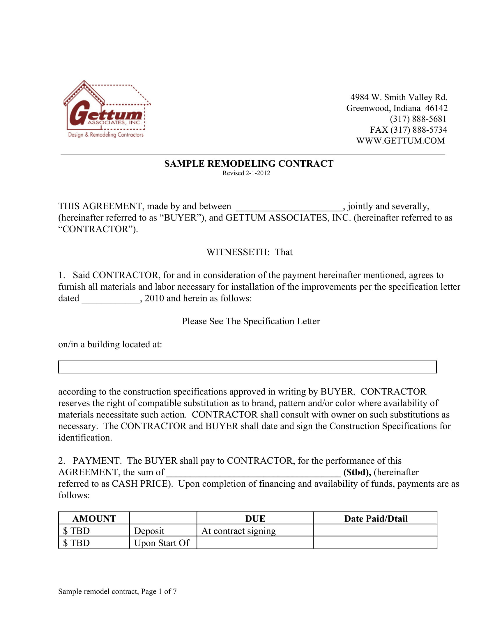 sample renovation agreement template