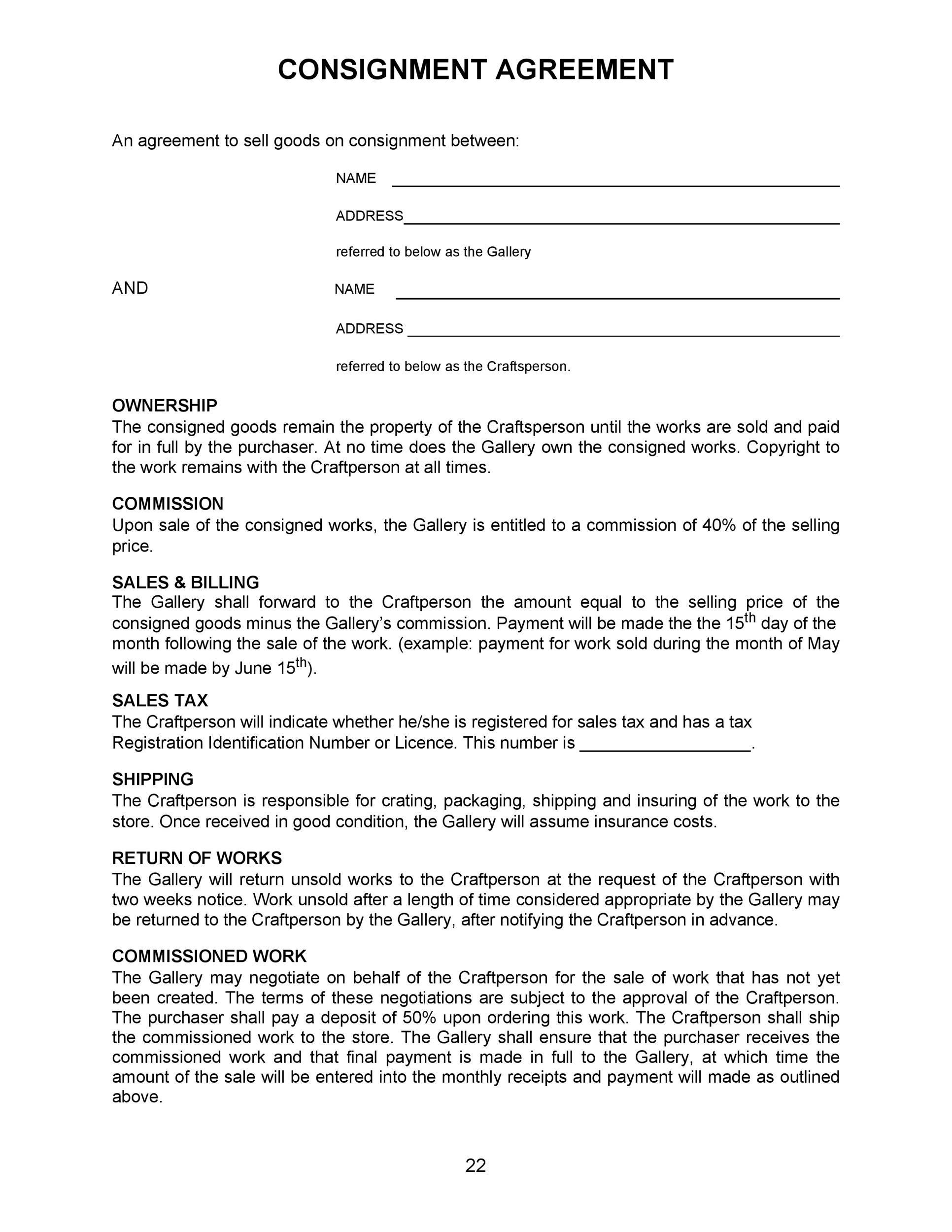 sample consignment agreement template