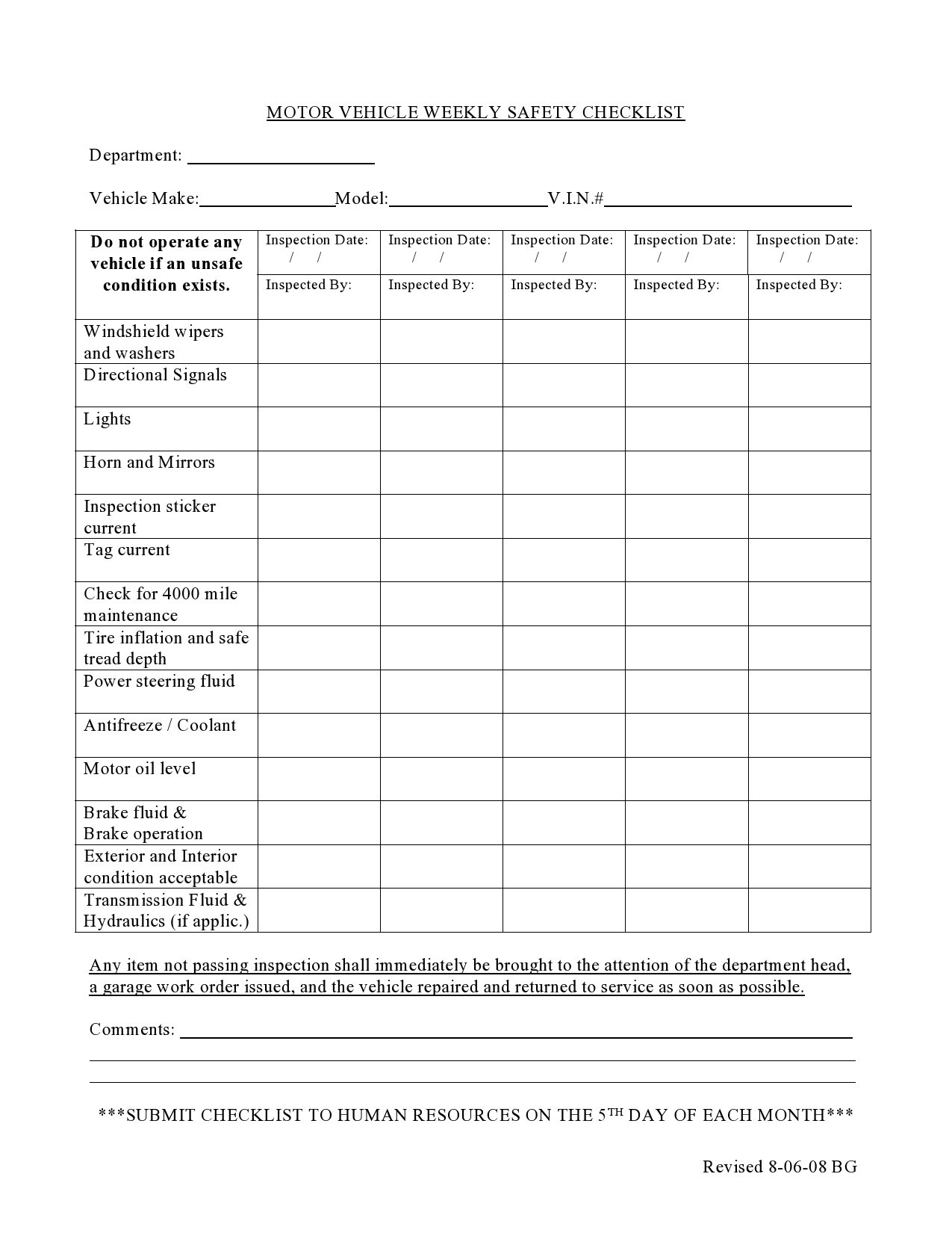 sample fleet vehicle checklist template