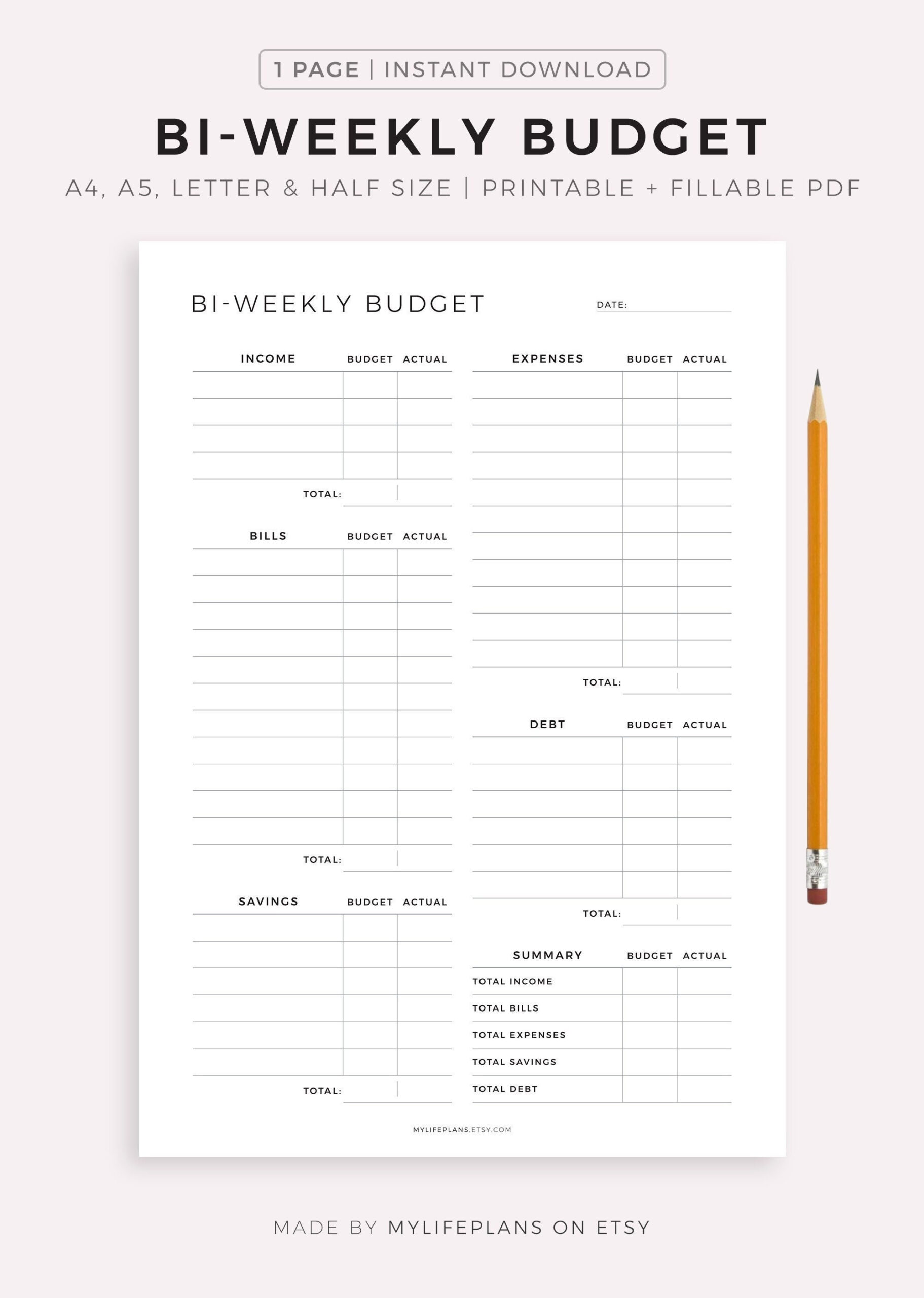 sample half payment budget template