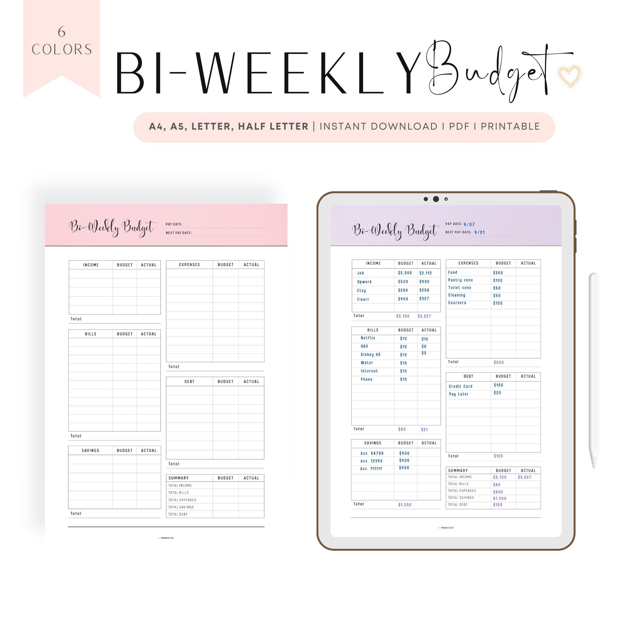 sample bi weekly budget template