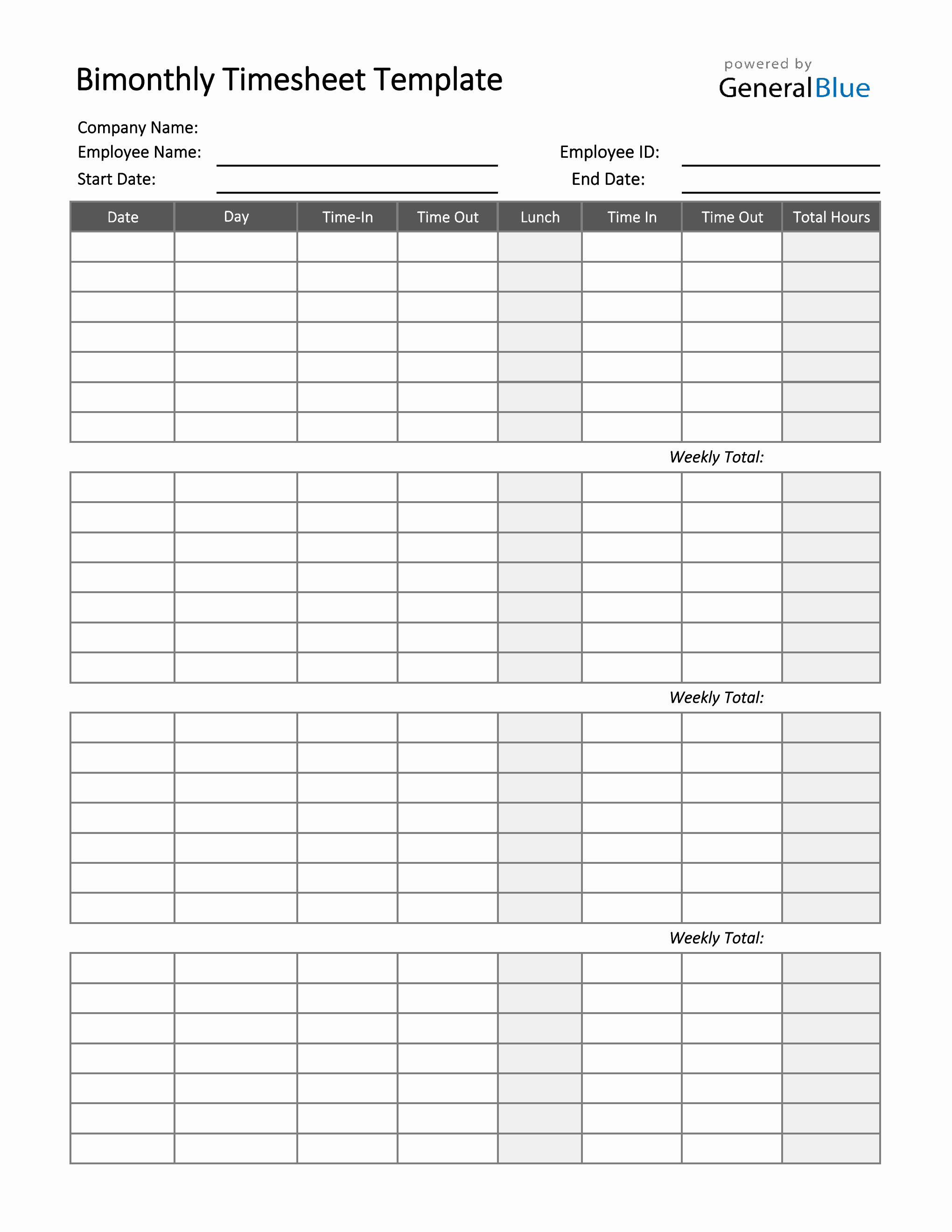 sample bi-monthly timesheet template