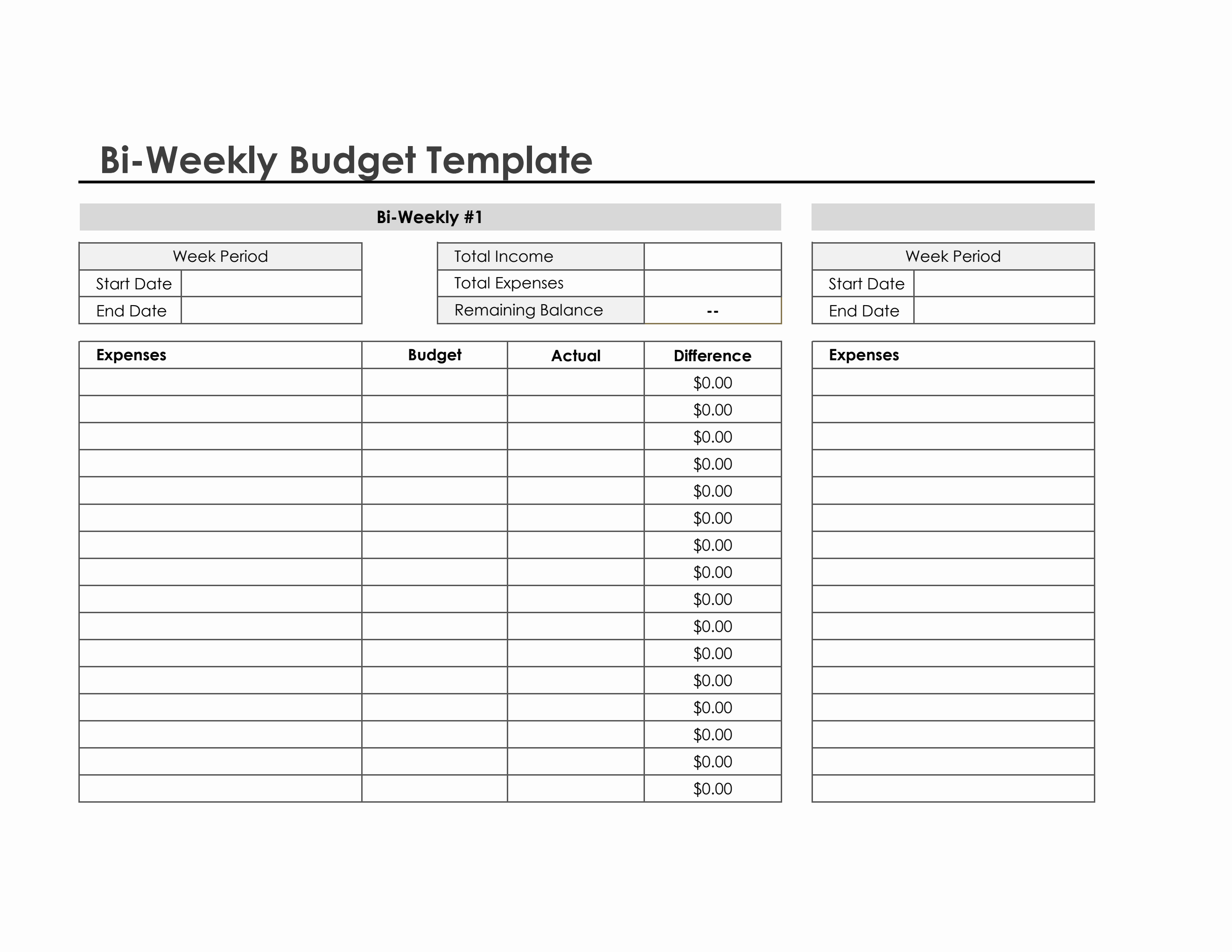 sample biweekly budget template