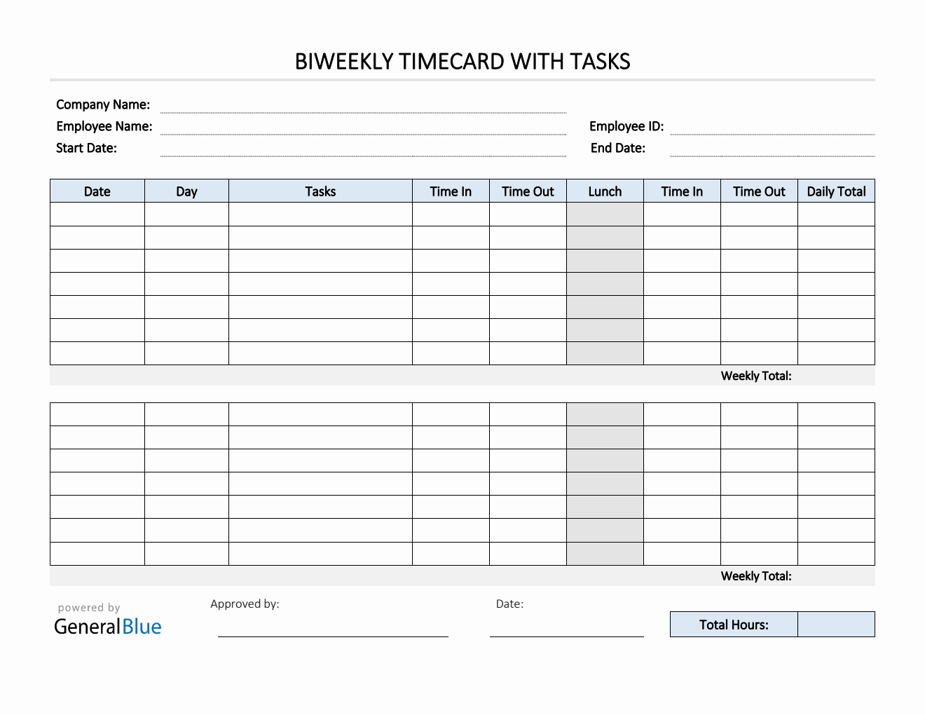 sample bi-weekly timesheet template