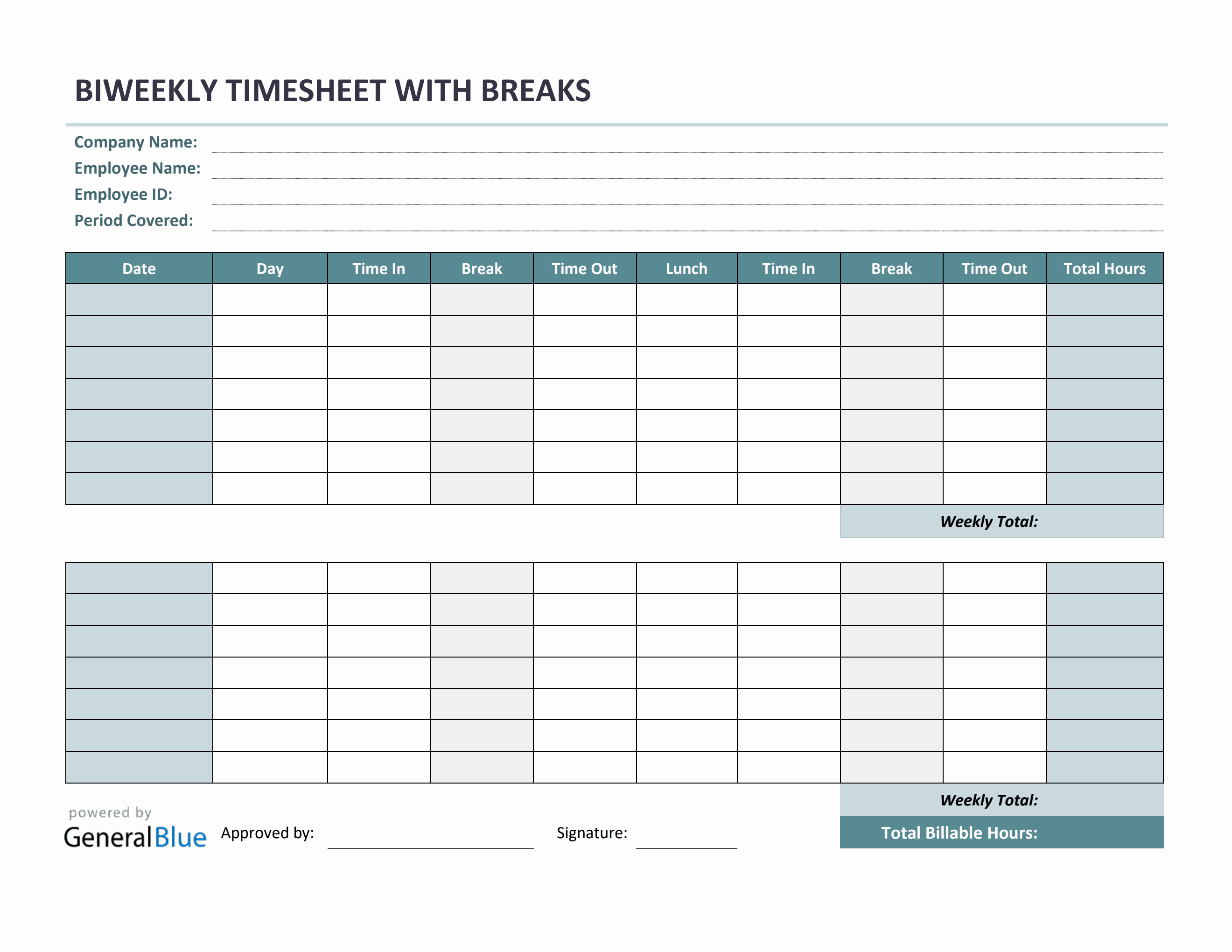 sample bi-weekly timesheet template