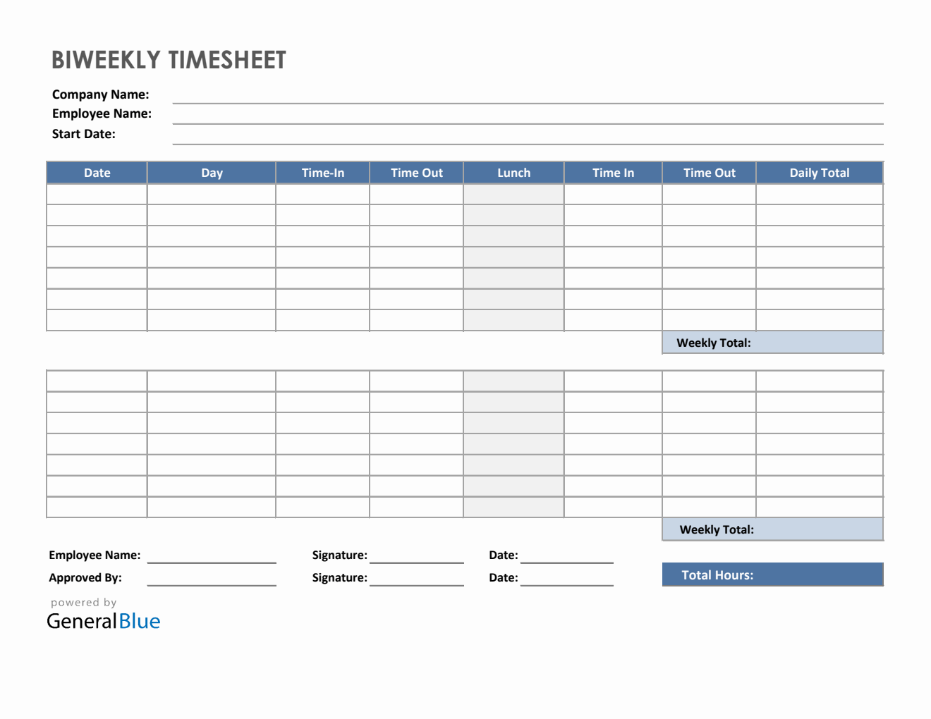 sample timesheet with lunch template