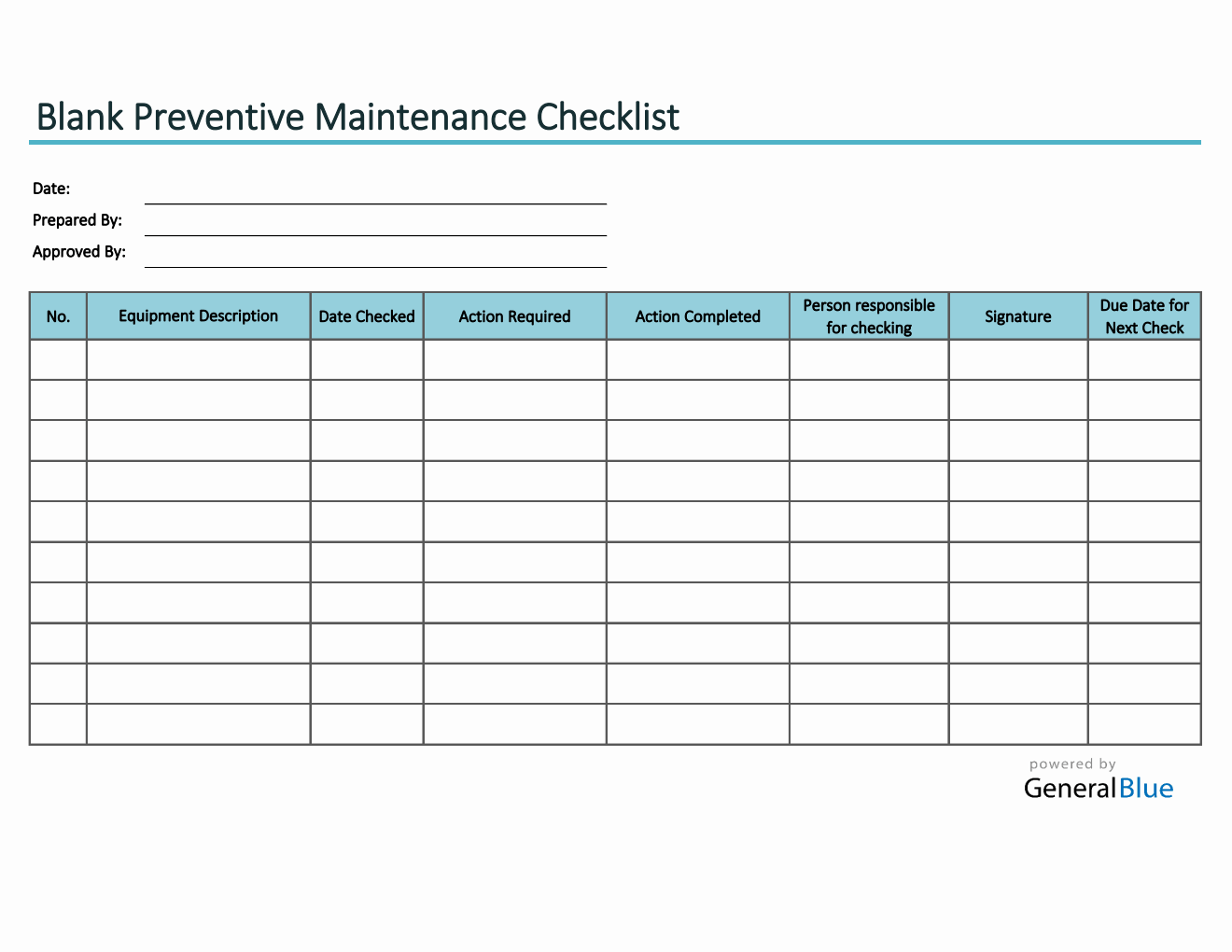 》Printable Preventive Maintenance Checklist Template