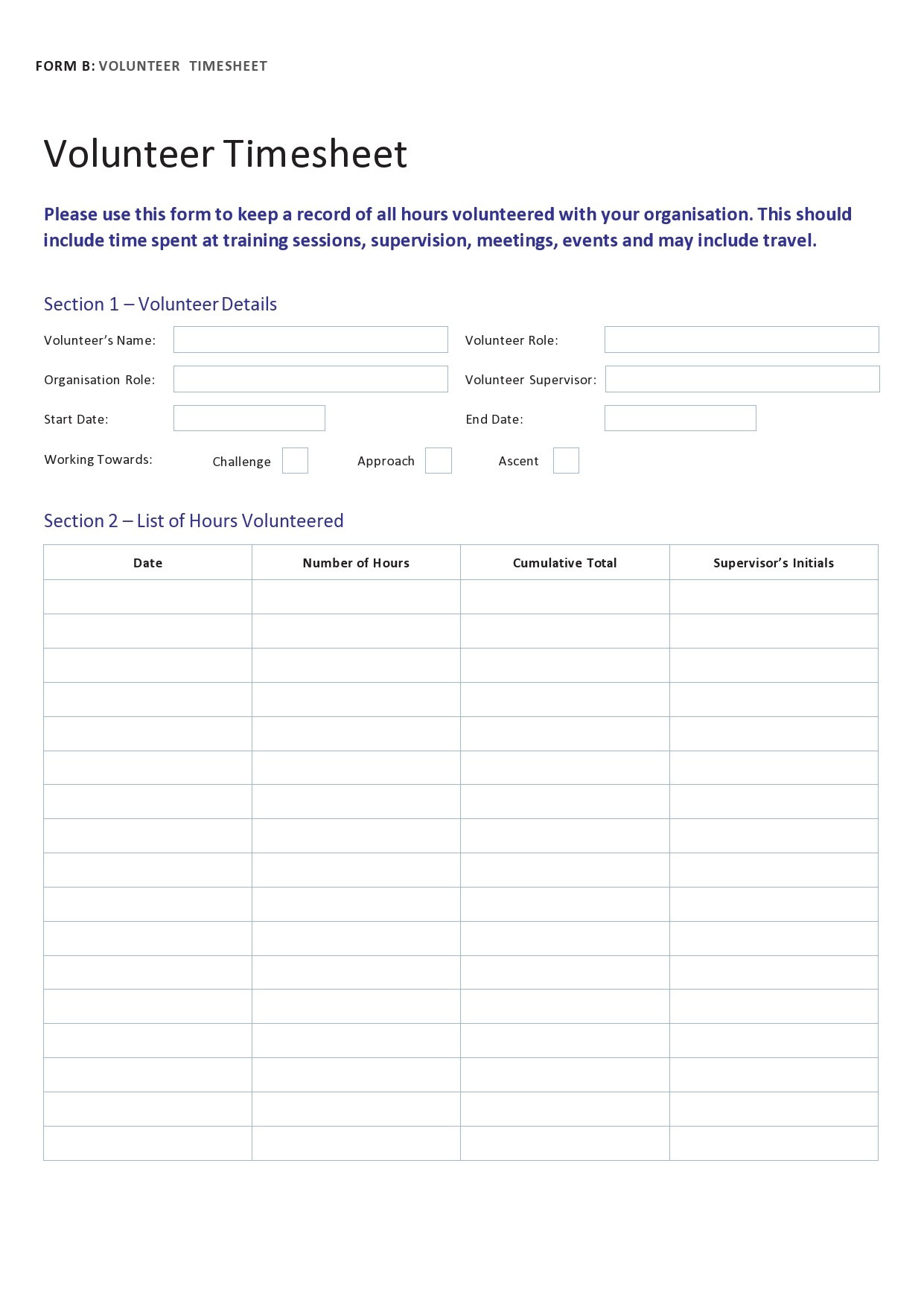 sample volunteer timesheet template