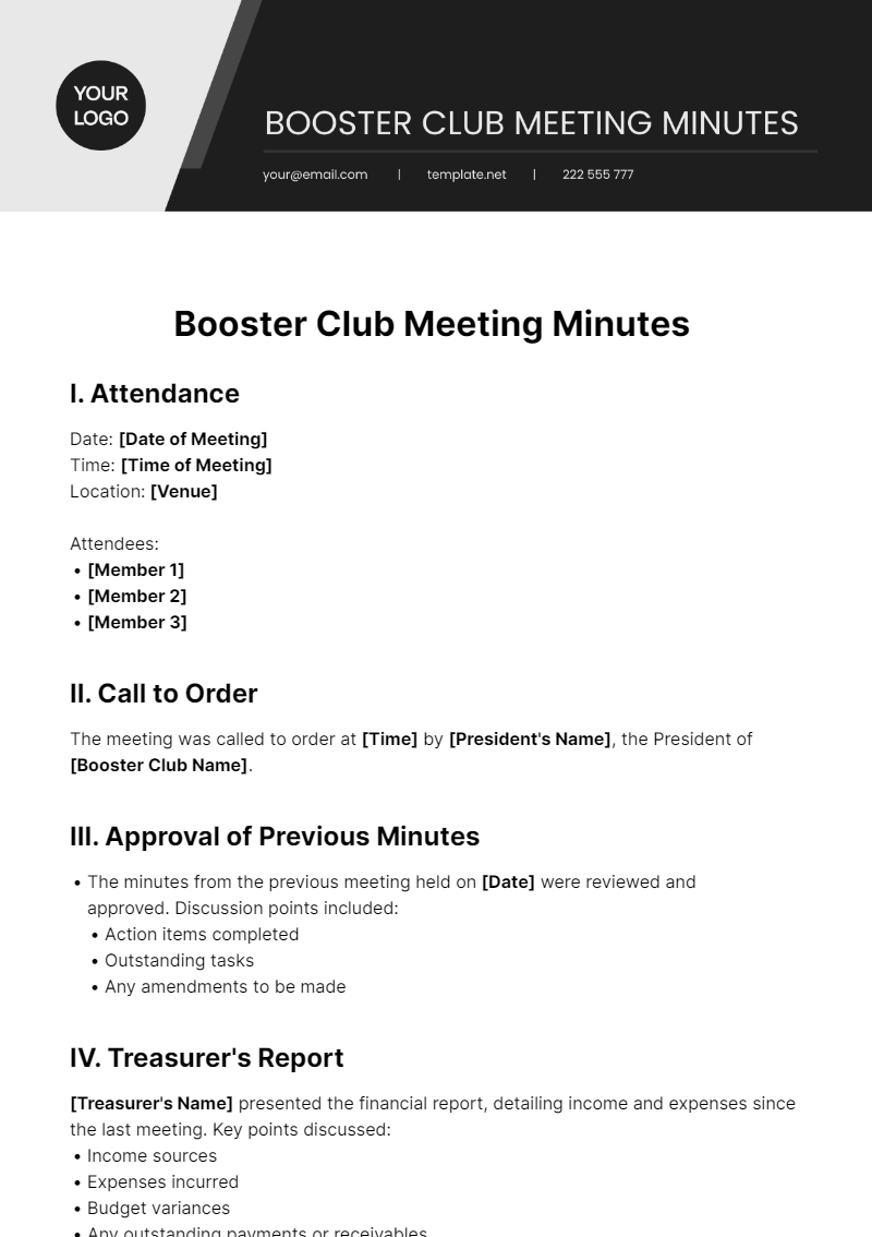 sample booster club budget template