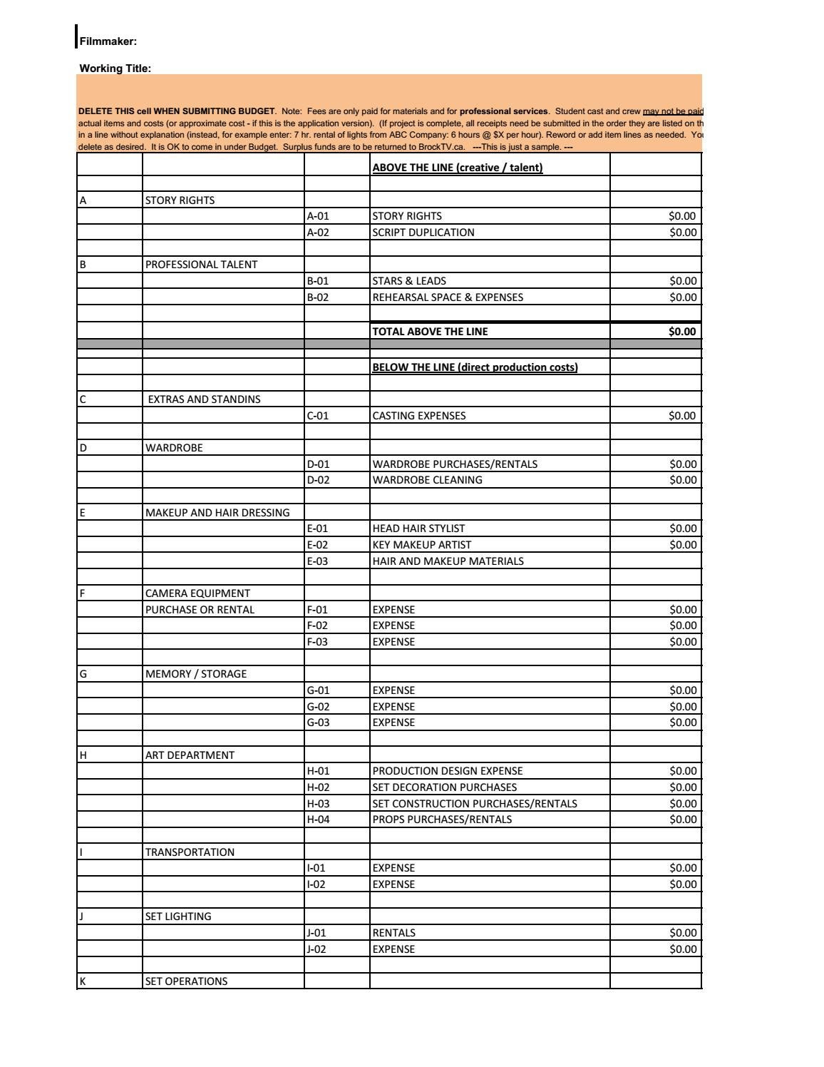 sample performing arts budget template