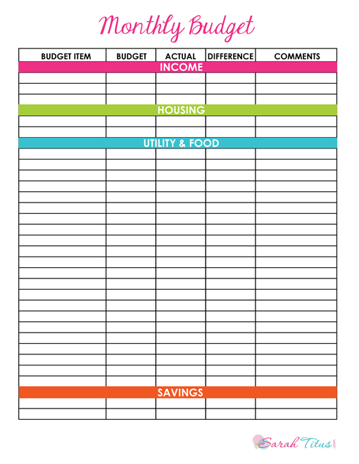 budget chart template example
