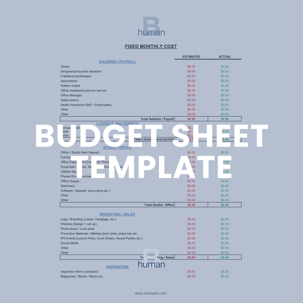 sample clothing line budget template