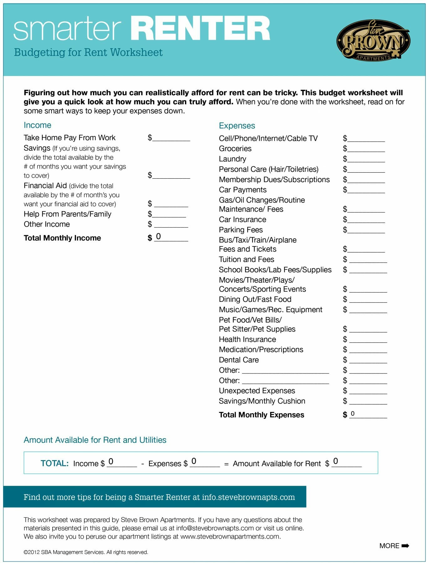 sample first apartment budget template