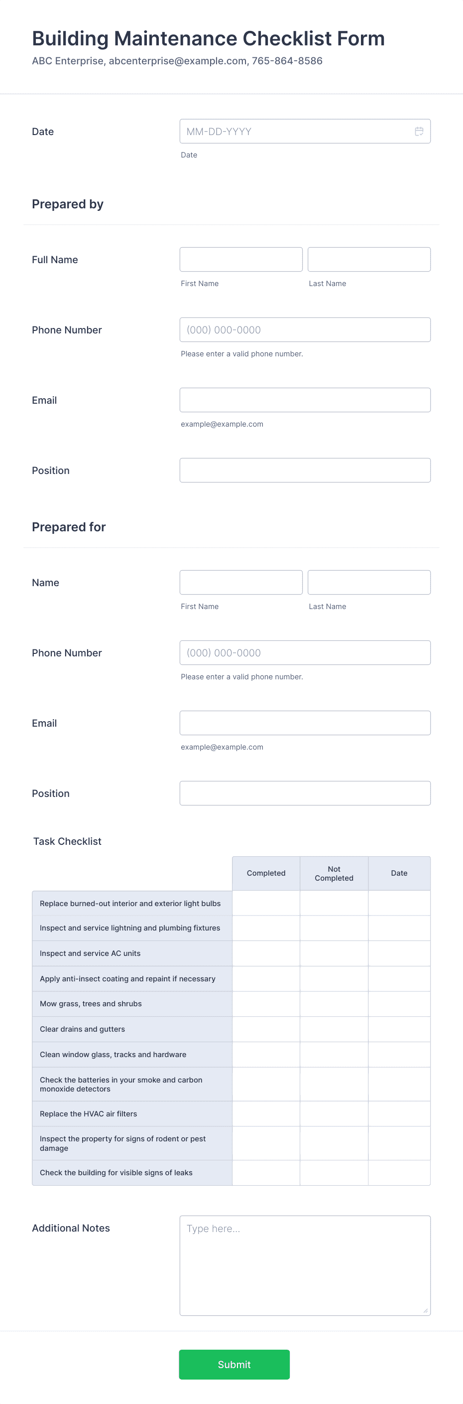 sample building checklist template