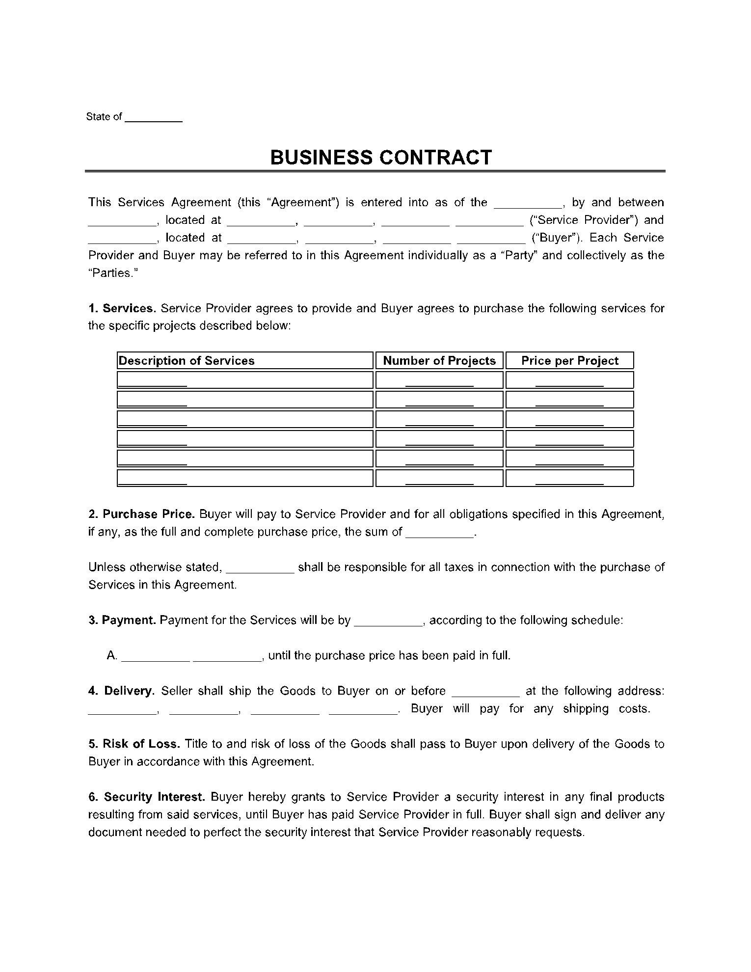 sample business agreement template