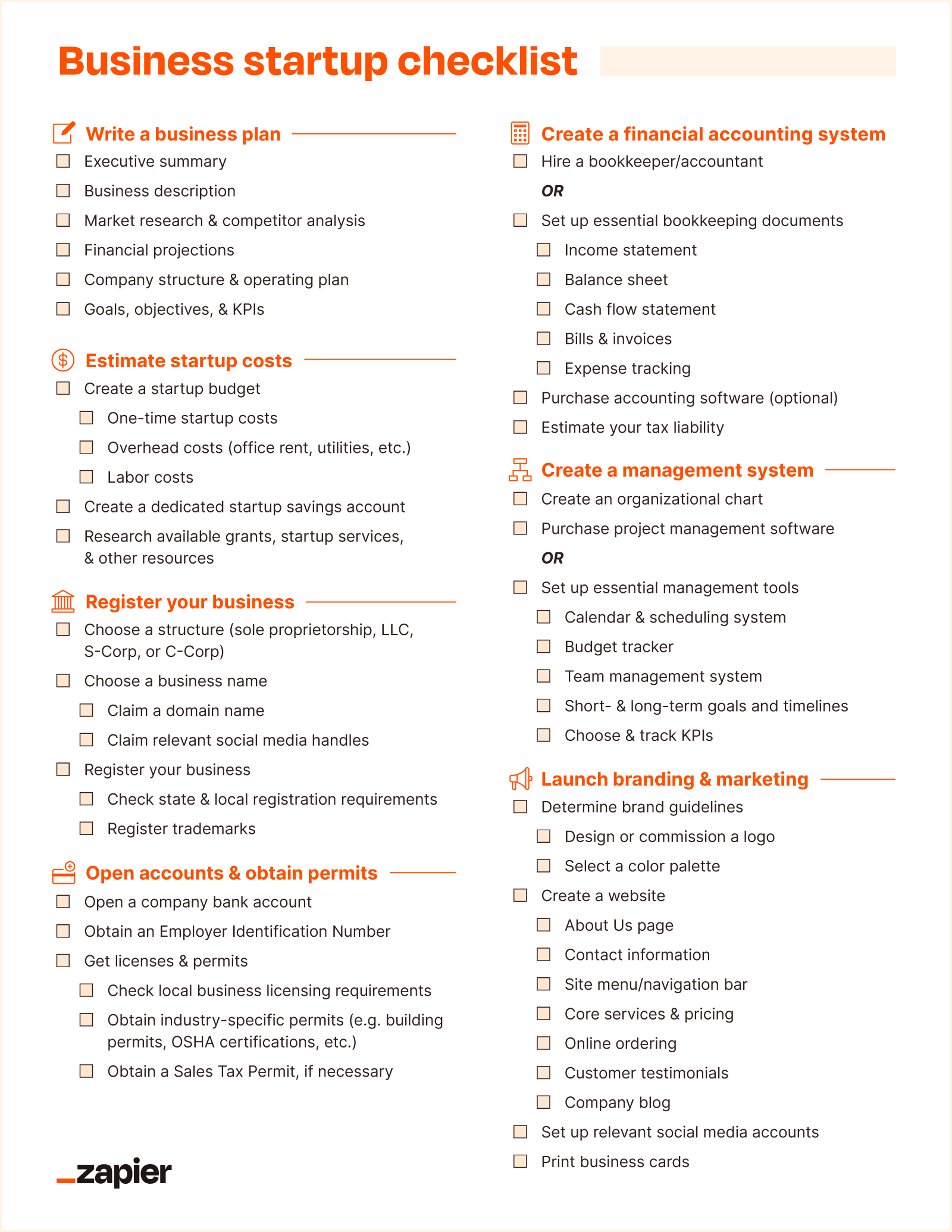 Business startup checklist: Launching a startup Zapier