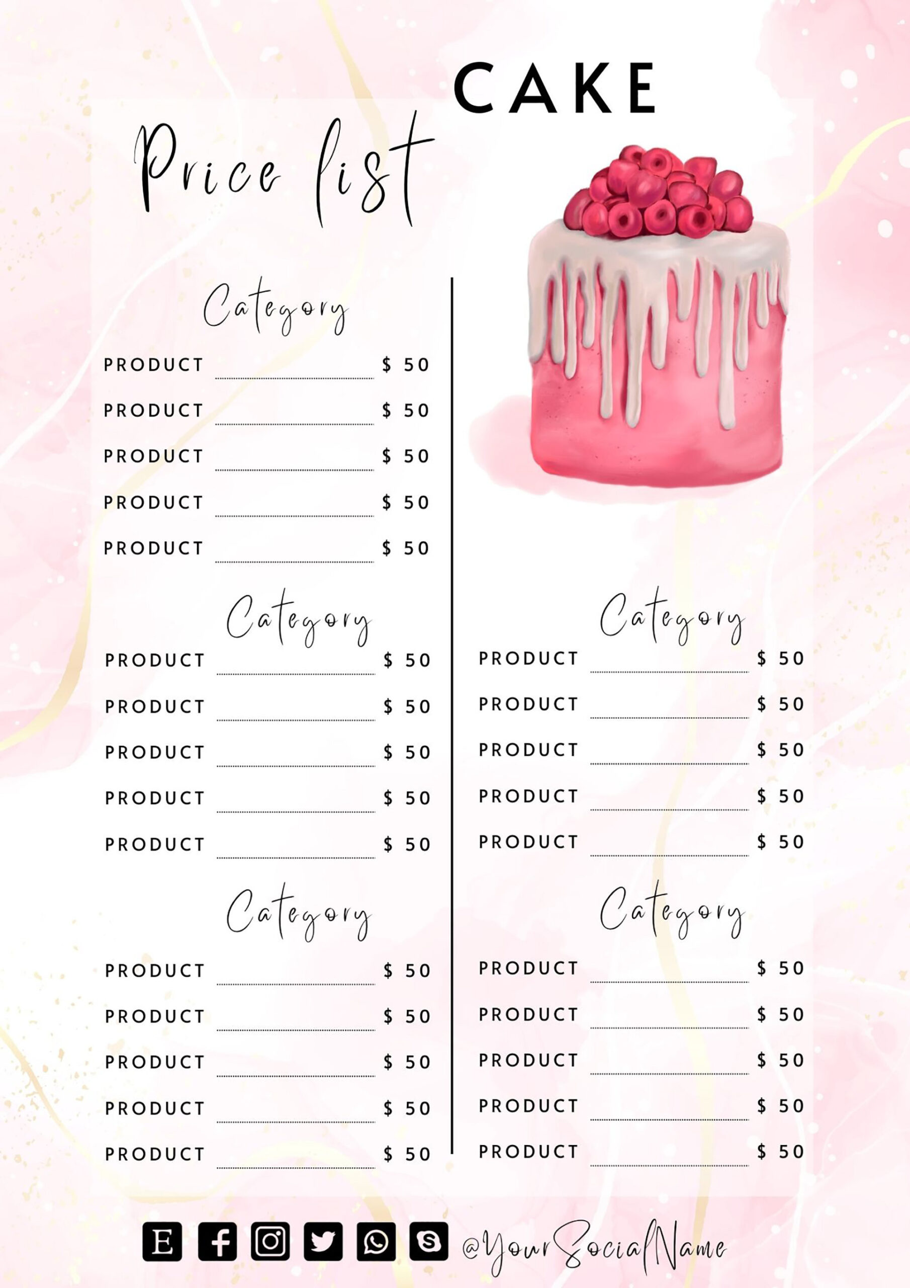 sample Homemade Cake Price List Template