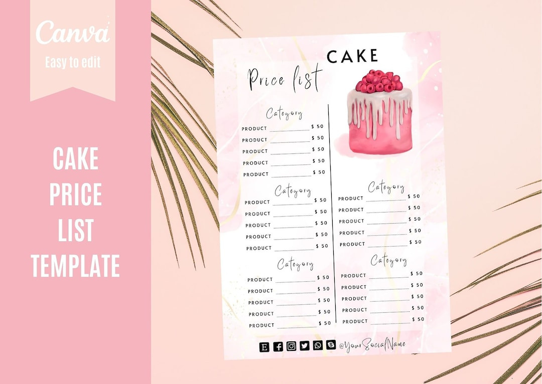 sample Homemade Cake Price List Template