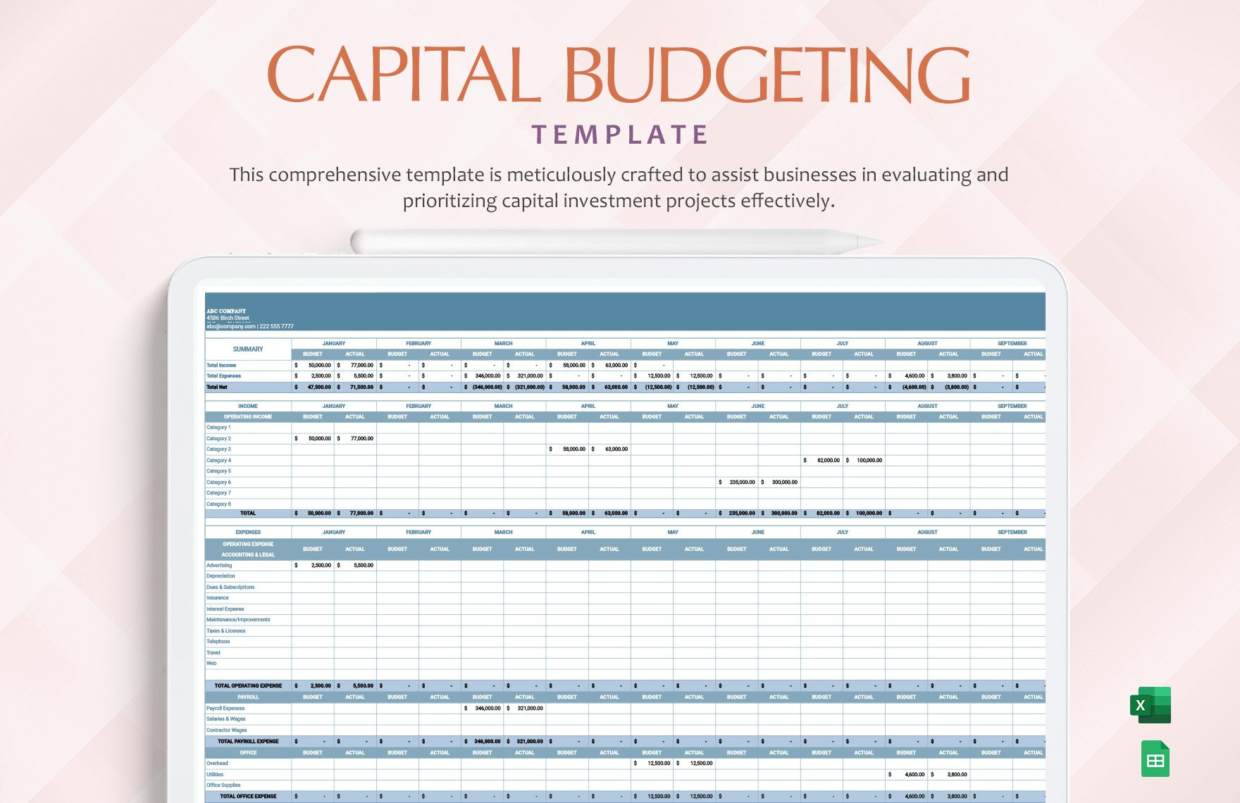 sample simple capital budget template