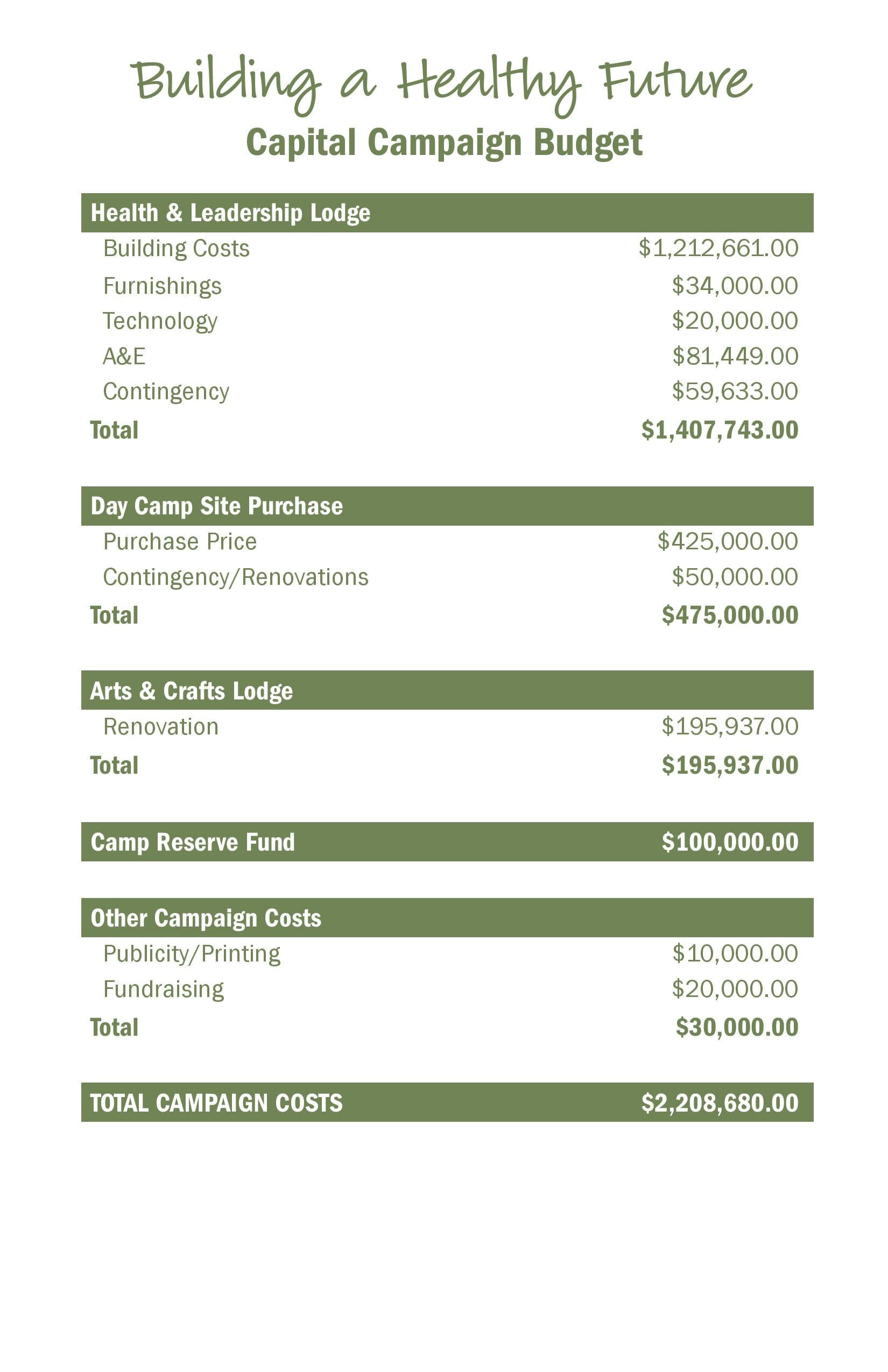 sample capital campaign budget template