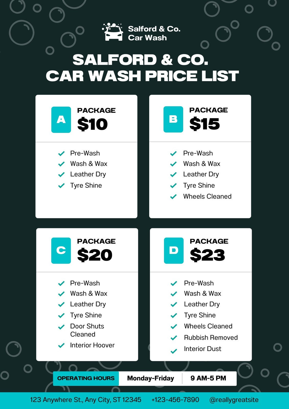 sample Car Wash Price List Template