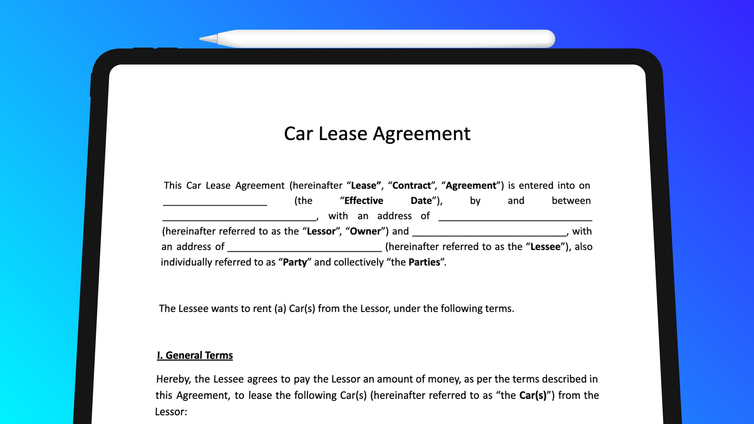 sample car lease agreement template