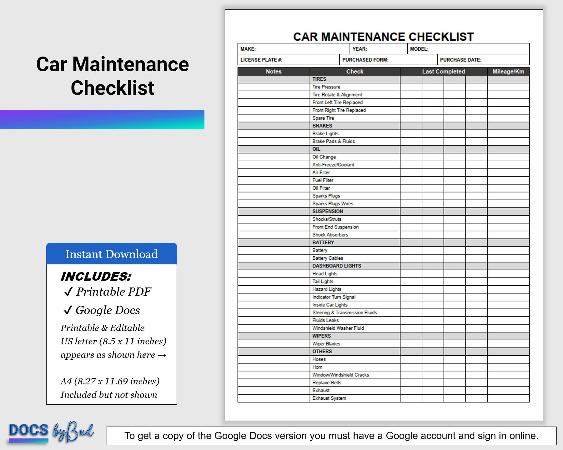 sample maintenance checklist template