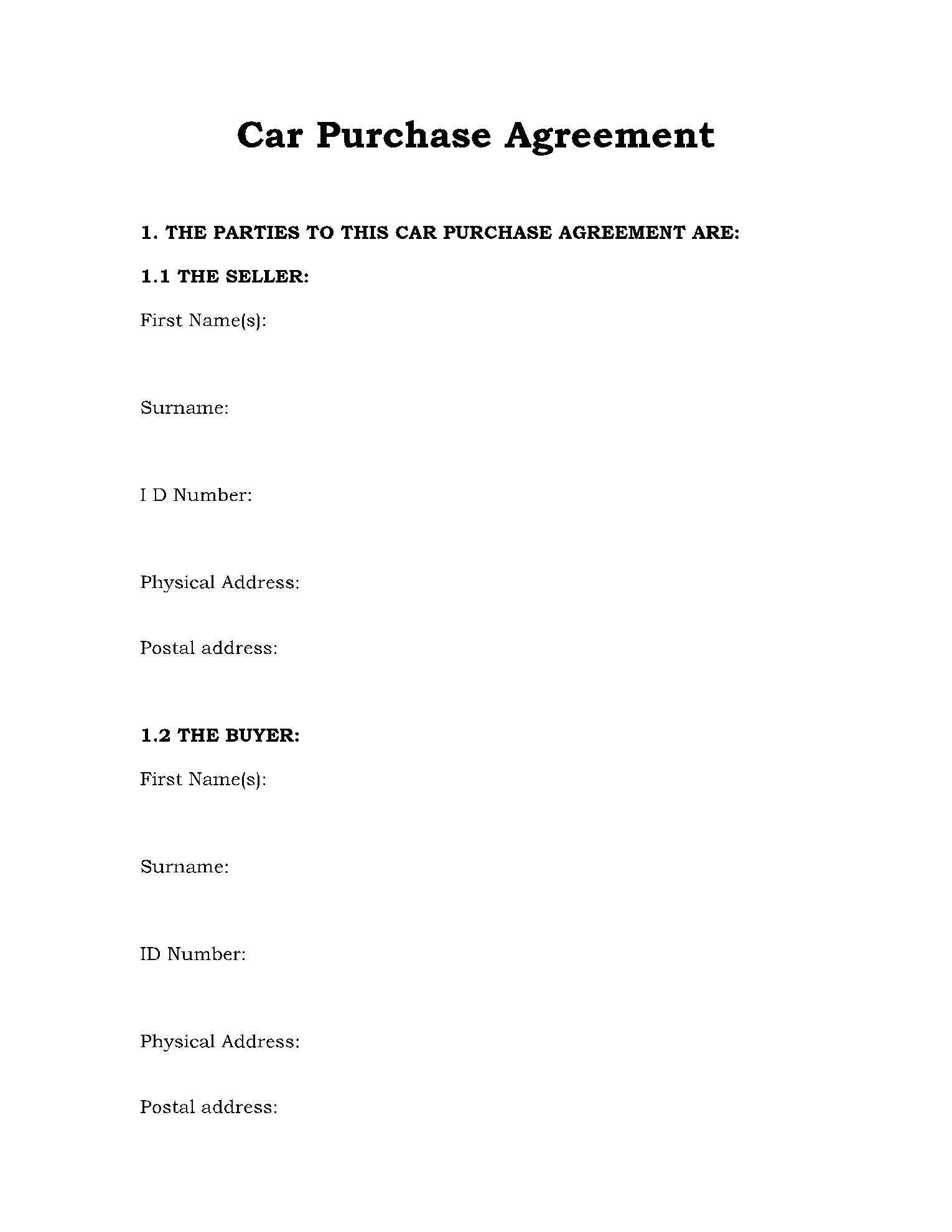 sample Vehicle Sales Agreement Template